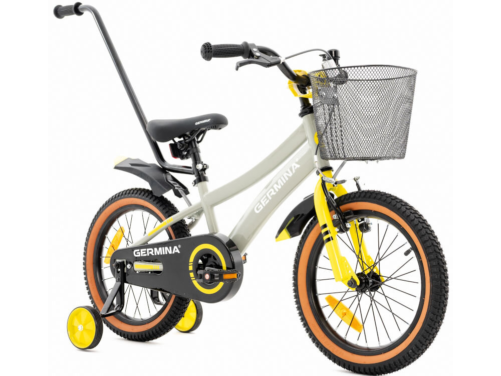 Rower dziecięcy GERMINA BMX 16 cali Szary kolorystyka elegancki dla dzieci wiek przeznaczenie jazda na rowerze