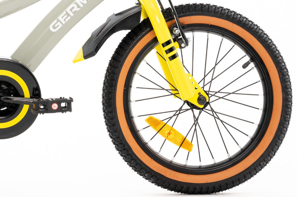 Rower dziecięcy GERMINA BMX 16 cali Szary koła jednoślad przygoda boczne kółka faza nauki łańcuch osłona błotniki 