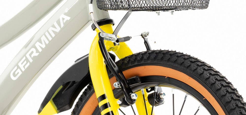 Rower dziecięcy GERMINA BMX 16 cali Szary sprawne hamulce przedni tylny hamulec niezawodne lekkie przeszkoda zatrzymanie 