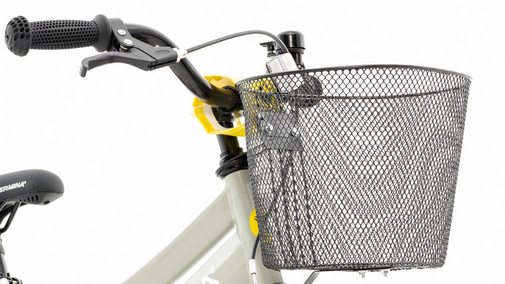 Rower dziecięcy GERMINA BMX 16 cali Szary uchwyty kierownicy antypoślizgowy materiał wyprofilowane kontrola nad pojazdem pewność uroki jazdy koszyk 