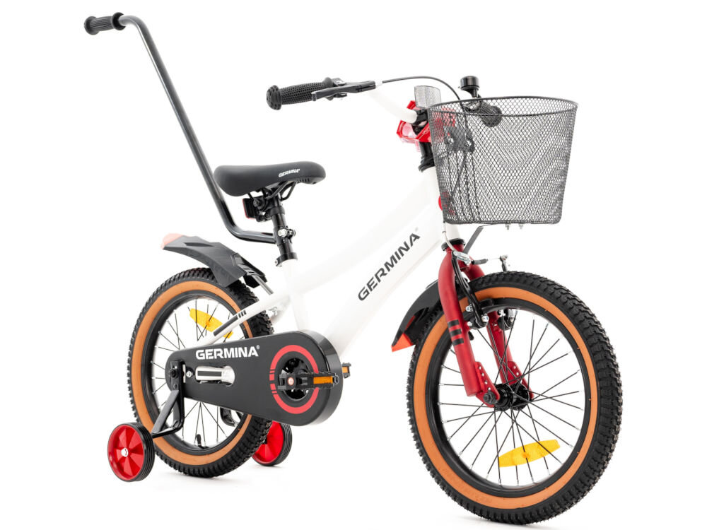Rower dziecięcy GERMINA BMX 16 cali Biały kolorystyka elegancki dla dzieci wiek przeznaczenie jazda na rowerze