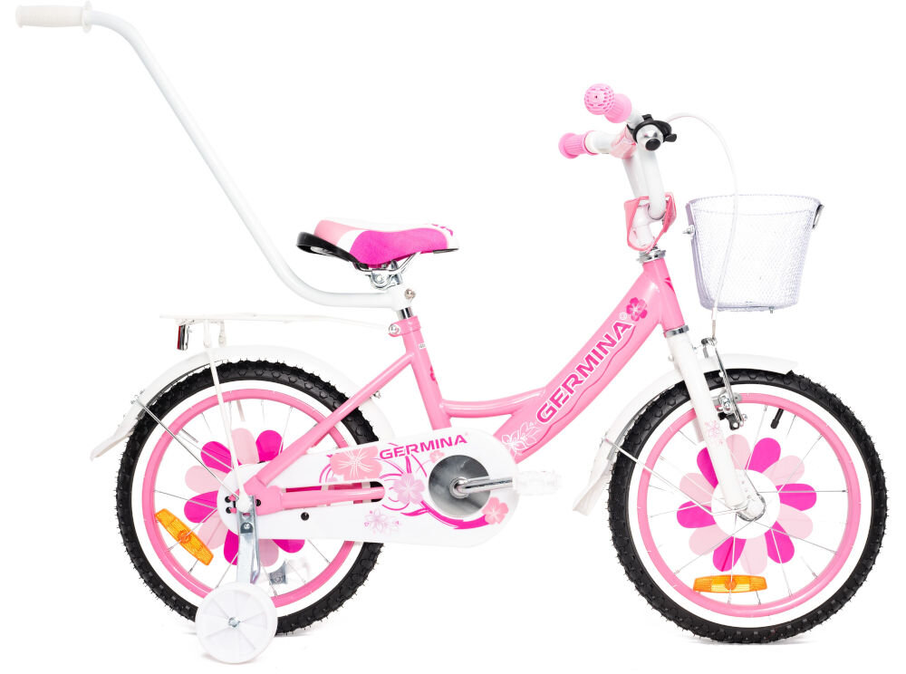 Rower dziecięcy GERMINA BMX 16 cali dla dziewczynki Różowy rowerek jazda na rowerze nauka jazdy 