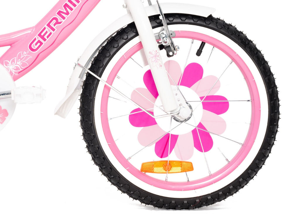 Rower dziecięcy GERMINA BMX 16 cali dla dziewczynki Różowy koła jednoślad przygoda boczne kółka faza nauki łańcuch osłona błotniki 