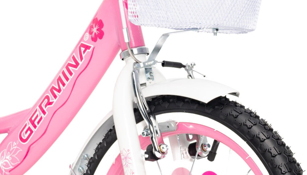 Rower dziecięcy GERMINA BMX 16 cali dla dziewczynki Różowy sprawne hamulce przedni tylny hamulec niezawodne lekkie przeszkoda zatrzymanie 