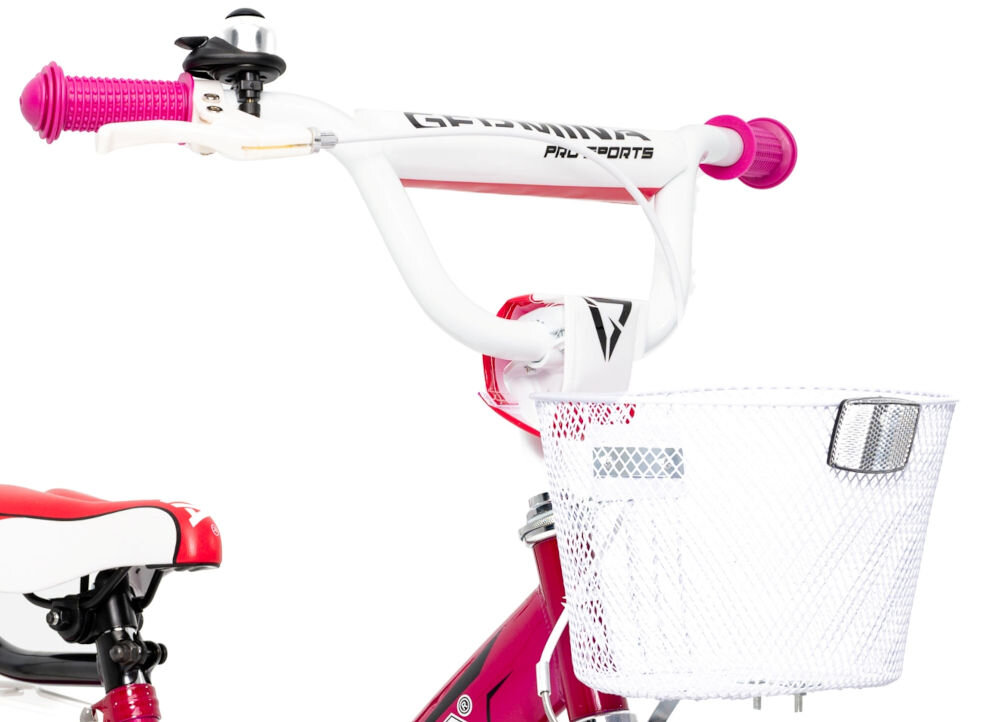 Rower dziecięcy GERMINA BMX 16 cali dla dziewczynki Fuksjowy uchwyty kierownicy antypoślizgowy materiał wyprofilowane kontrola nad pojazdem pewność uroki jazdy koszyk 