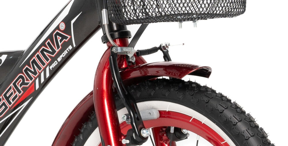 Rower dziecięcy GERMINA BMX 16 cali dla chłopca Czarno-czerwony sprawne hamulce przedni tylny hamulec niezawodne lekkie przeszkoda zatrzymanie 