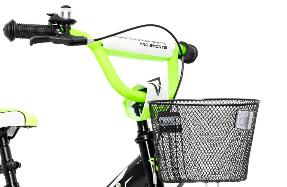 Rower dziecięcy GERMINA BMX 16 cali dla chłopca Czarno-zielony uchwyty kierownicy antypoślizgowy materiał wyprofilowane kontrola nad pojazdem pewność uroki jazdy koszyk 