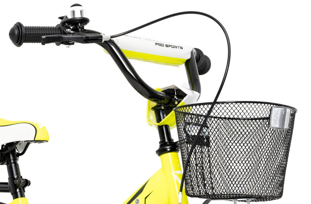 Rower dziecięcy GERMINA BMX 16 cali dla chłopca Żółty uchwyty kierownicy antypoślizgowy materiał wyprofilowane kontrola nad pojazdem pewność uroki jazdy koszyk