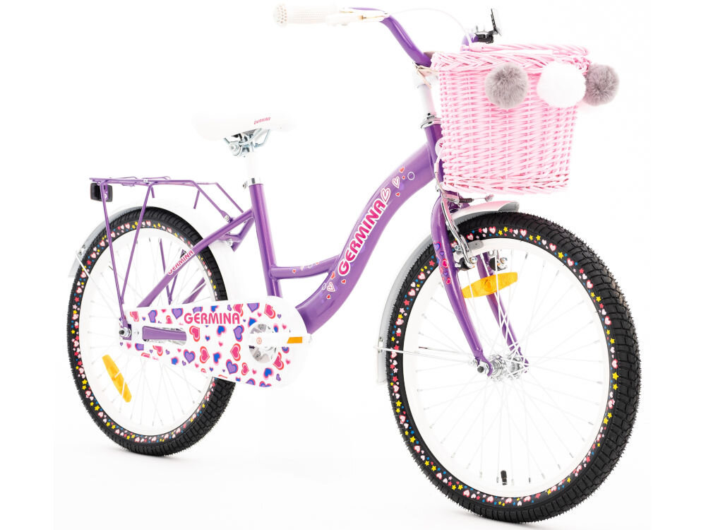Rower dziecięcy GERMINA BMX 20 cali dla dziewczynki Fioletowy kolorystyka elegancki dla dzieci wiek przeznaczenie jazda na rowerze