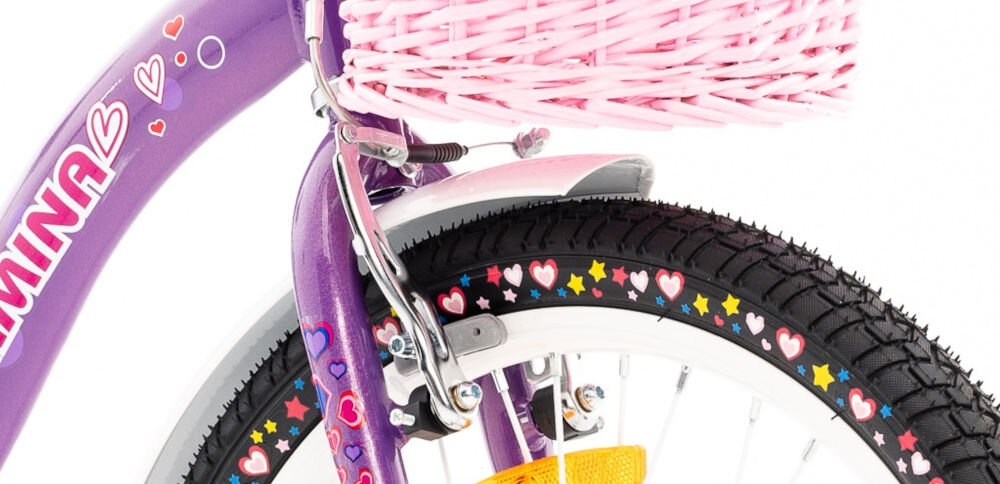 Rower dziecięcy GERMINA BMX 20 cali dla dziewczynki Fioletowy sprawne hamulce przedni tylny hamulec niezawodne lekkie przeszkoda zatrzymanie