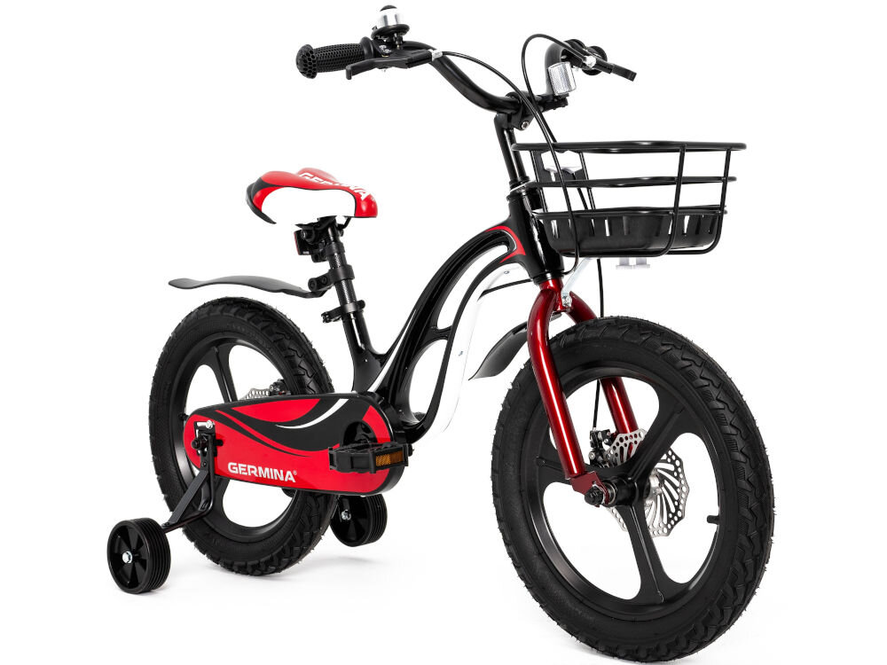 Rower dziecięcy GERMINA Magnesium 16 cali dla chłopca Czarny kolorystyka elegancki dla dzieci wiek przeznaczenie jazda na rowerze