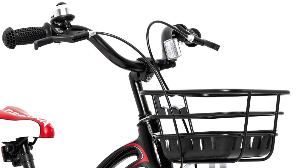 Rower dziecięcy GERMINA Magnesium 16 cali dla chłopca Czarny uchwyty kierownicy antypoślizgowy materiał wyprofilowane kontrola nad pojazdem pewność uroki jazdy koszyk 