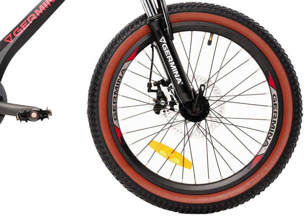 Rower dziecięcy GERMINA Magnesium 20 cali dla dziewczynki Czarny koła jednoślad przygoda boczne kółka faza nauki łańcuch osłona 7 biegów zróżnicowany teren 