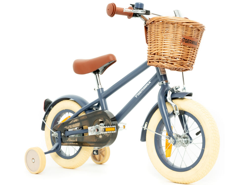Rower dziecięcy GERMINA Vintage 12 cali dla chłopca Niebieski kolorystyka elegancki dla dzieci wiek przeznaczenie jazda na rowerze