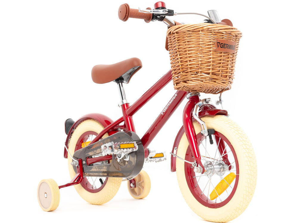 Rower dziecięcy GERMINA Vintage 12 cali dla chłopca Czerwony kolorystyka elegancki dla dzieci wiek przeznaczenie jazda na rowerze