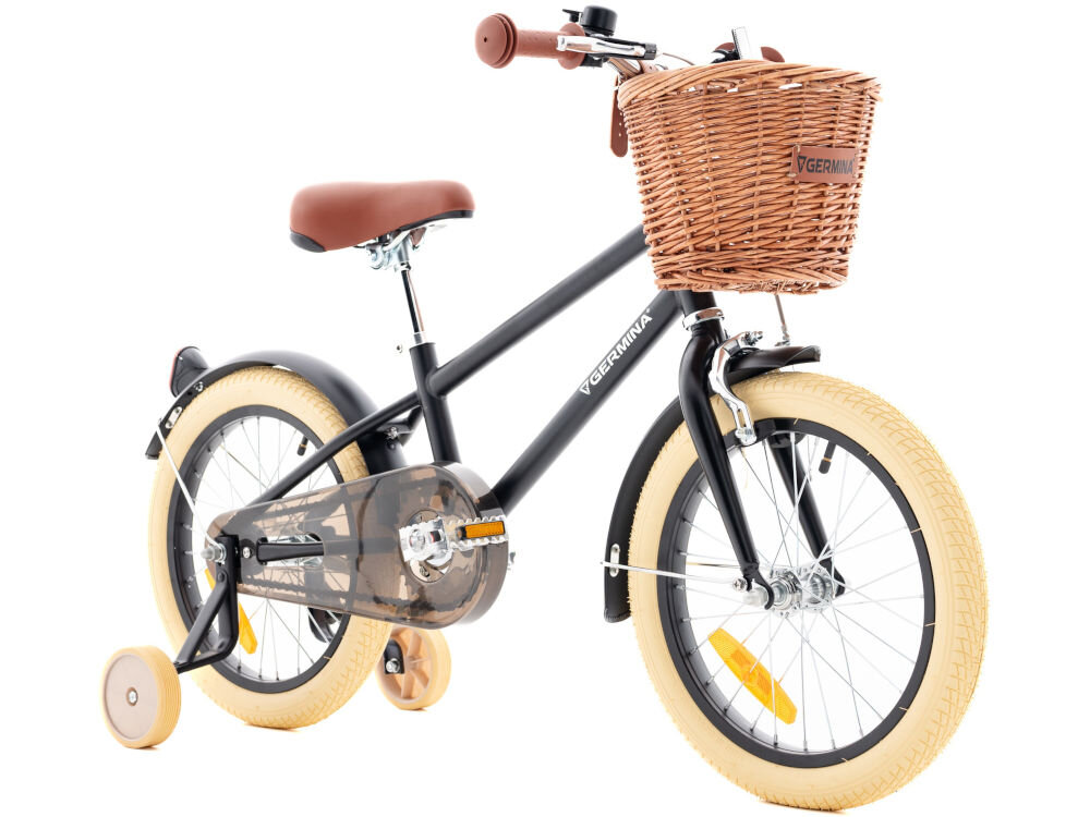 Rower dziecięcy GERMINA Vintage 16 cali dla chłopca Czarny kolorystyka elegancki dla dzieci wiek przeznaczenie jazda na rowerze