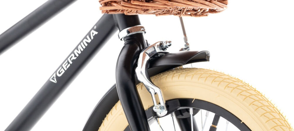 Rower dziecięcy GERMINA Vintage 16 cali dla chłopca Czarny sprawne hamulce przedni tylny hamulec niezawodne lekkie przeszkoda zatrzymanie 