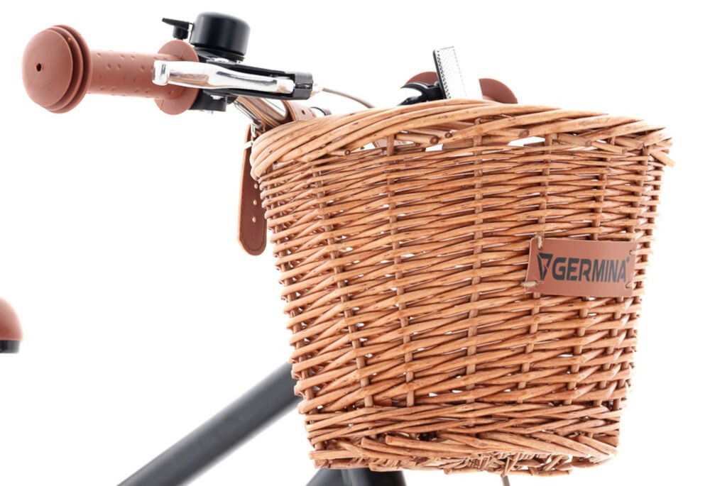 Rower dziecięcy GERMINA Vintage 16 cali dla chłopca Czarny uchwyty kierownicy antypoślizgowy materiał wyprofilowane kontrola nad pojazdem pewność uroki jazdy koszyk 