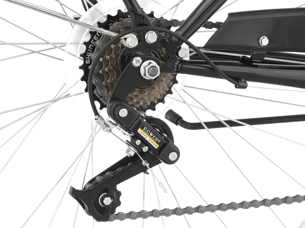Rower miejski DAWSTAR Citybike S7B 28 cali damski Czarny 7 przelozen tylna przerzutka marki POWER PRT duza wytrzymalosc sprawne dzialanie plynna bezproblemowa zmiana biegow