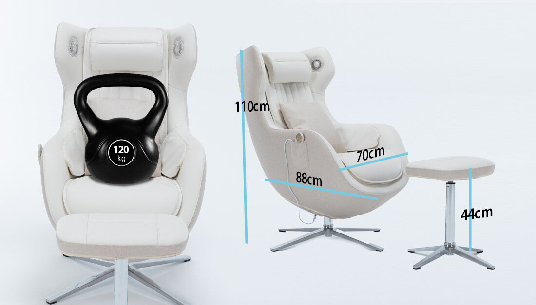 Fotel masujący MEDIVON Oasis Szary Ergonomiczna forma kompleks wygoda siedzisko głębokość szerokość wysokość Ergonomiczny podnóżek waga obciążenie obrotowy design