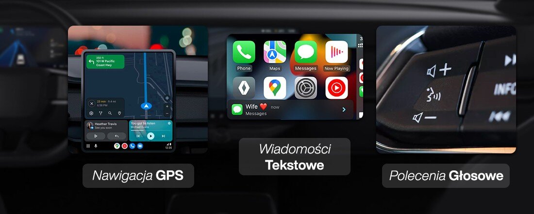 Radio samochodowe VORDON AC-8270 CarPlay Android Auto nawigacja GPS muzyka online, kadry fukcjonalności radia