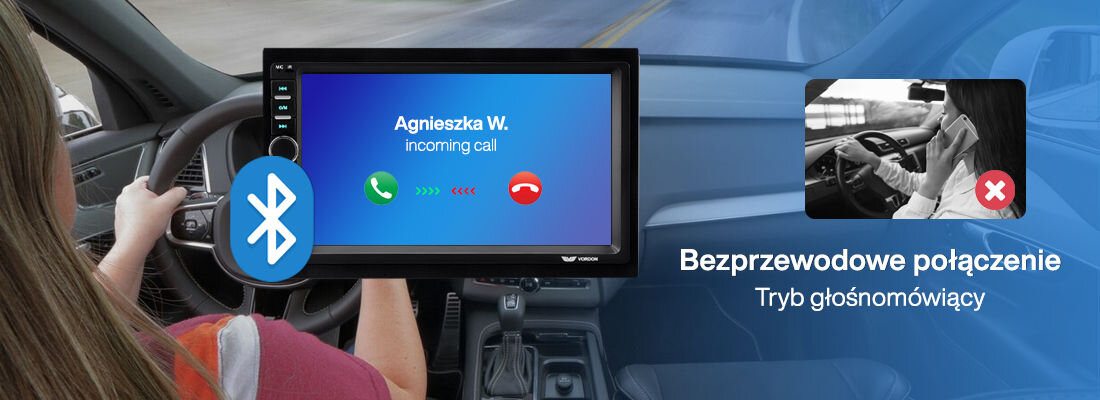 Radio samochodowe VORDON AC-8270 Bluetooth A2DP rozmowy głośnomówiące muzyka, osoba prowadząca pojazd, radio od frontu