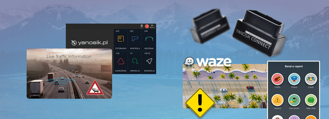 Radio samochodowe VORDON AC-8270 Yanosik Waze informacje drogowe traffic, różne kadry z aplikacji