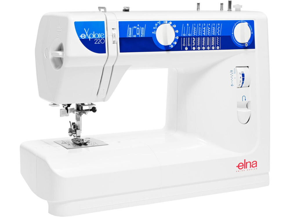Maszyna do szycia ELNA 220 eXplore metalowa konstrukcja do intensywnej pracy metalowe podzespoły waga 6,35 kg trwała niezawodna komapktowe wymiary solidny wybór 