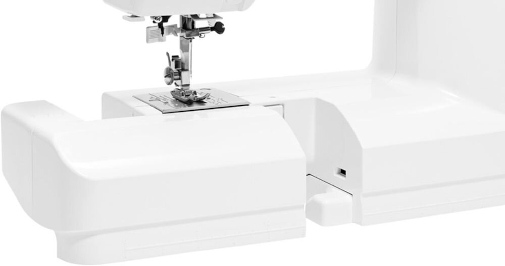 Maszyna do szycia ELNA 220 eXplore funckja szycia po okręgu tworzenie ozdobnych wzorów od 5 do 7 cm wygodny schowek na akcesoria igły stopki szpulki rozbudowanie o stolik powiększajacy pole pracy dla kreatywnych osób porządek i funkcjonalność 