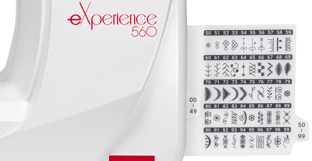 Maszyna do szycia ELNA 560 Experience sciegi wzornik szybko intuicyjnie numer ustwienienia długości szerokości ekran LCD automatyczne podpowiadanie stopki