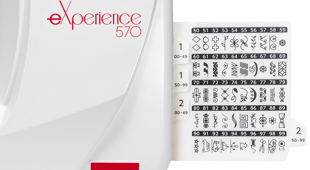 Maszyna do szycia ELNA 570 Experience programy sciegowe ogromne możliwości personalizacja ściegi uzytkowe ściegi dekoracyjne programy automatycznego obszywania dziurek na guziki