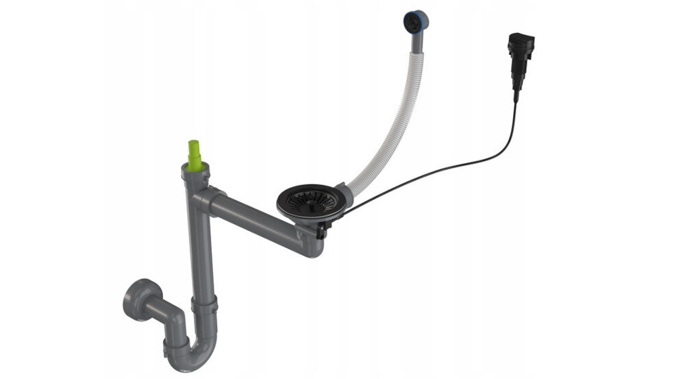 ZLEWOZMYWAK PYRAMIS CAMEA 1B1D R+ BATERIA + WKŁADKA OCIEKOWA + DOZOWNIK CZARNY syfon automatyczny system antyprzelewowy konstrukcja space server