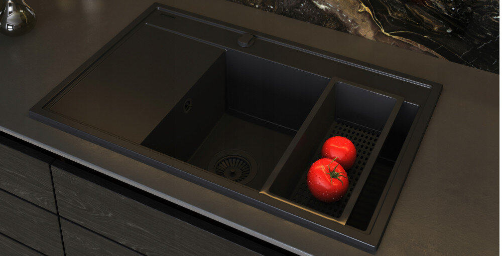 Zlewozmywak PYRAMIS Camea 1B1D L 070168402 + wkładka ociekowa Czarny pyragranit trwałość estetyka