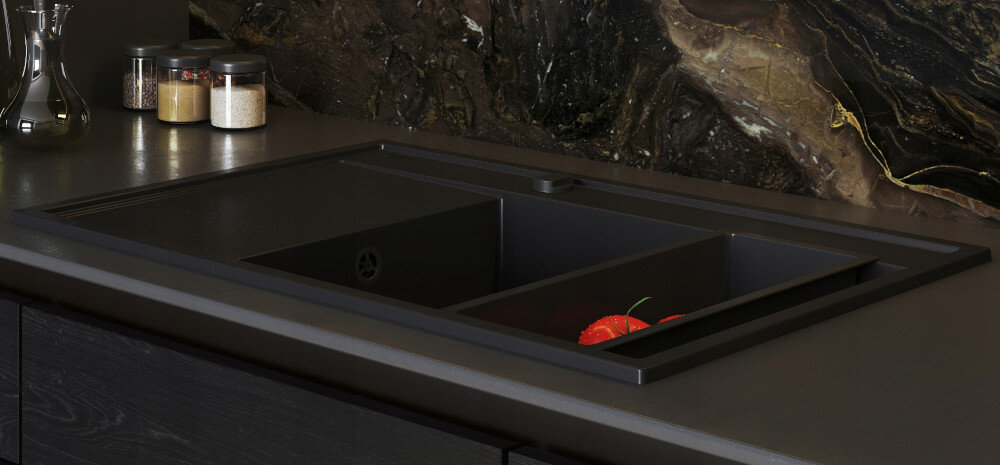 Zlewozmywak PYRAMIS Camea 1B1D L 070168402 + wkładka ociekowa Czarny 