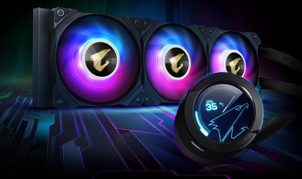 Komputer MAD DOG PBG AORUS301-A01DR32 R7-7800X3D 32GB RAM 2TB SSD GeForce RTX4070 Super chłodzenie wodne pompa temperatura wyświetlacz