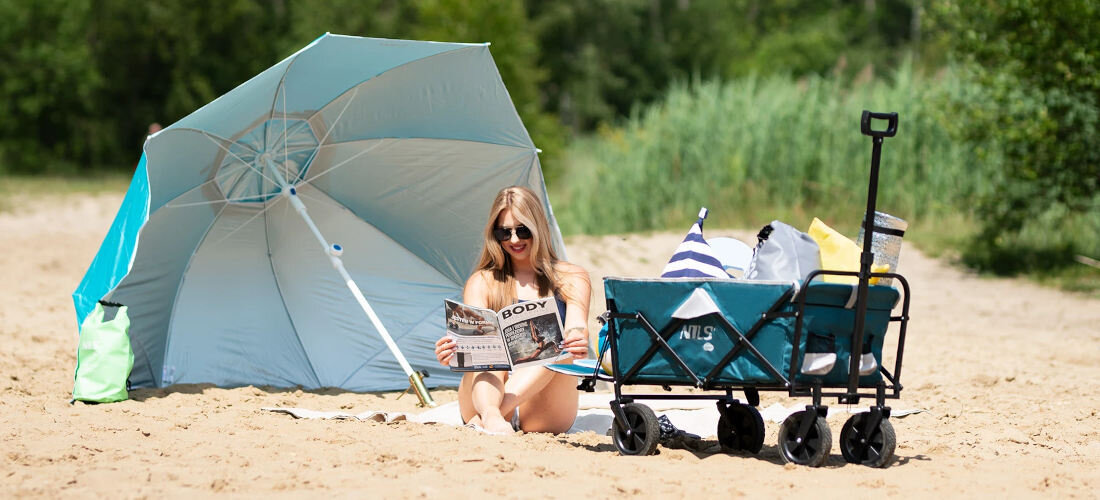 Wózek turystyczny NILS CAMP NC1606 Zielono-szary 100 kg wygląd design prezentacja