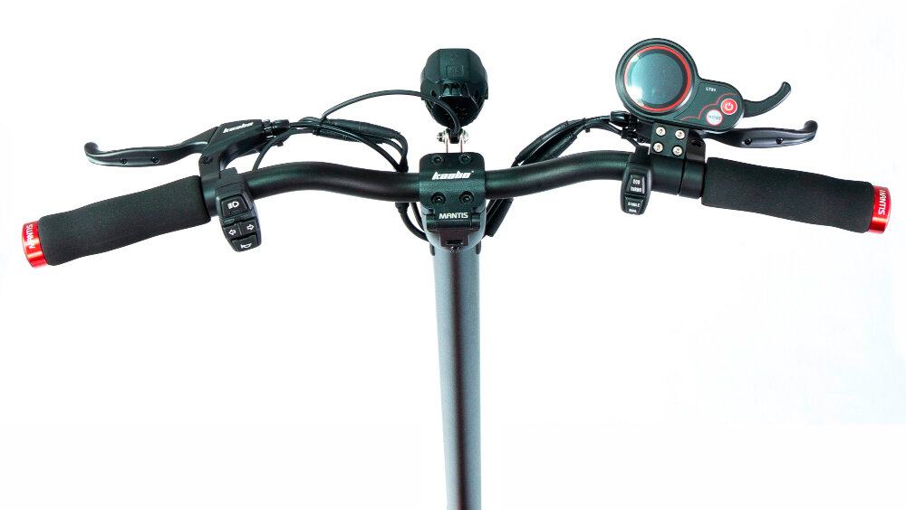 Hulajnoga elektryczna KAABO Mantis 8 Plus Czerwony minimalistyczna kierownica maksymalna wysokosc 116 cm jazda w wyprostowanej pozycji ciala intuicyjny wyswietlacz LCD