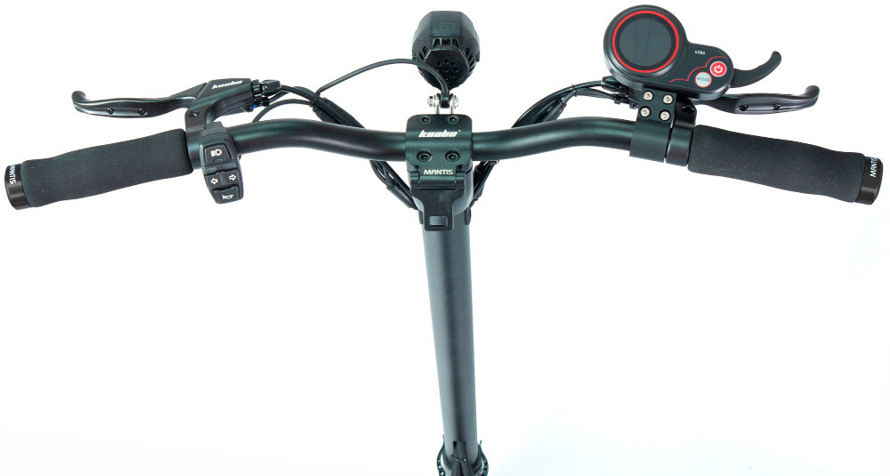 Hulajnoga elektryczna KAABO Mantis 10 Eco 800 Srebrny minimalistyczna kierownica maksymalna wysokosc 126 cm jazda w wyprostowanej pozycji ciala intuicyjny wyswietlacz LCD