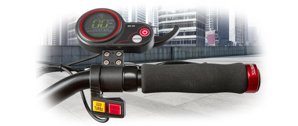 Hulajnoga elektryczna KAABO Mantis 10 Pro Srebrny minimalistyczna kierownica minimalizm lekkosc wysokosc 126 cm podrozowanie w wyprostowanej pozycji ciala intuicyjny wyswietlacz LCD pelny kontrast i widocznosc bardzo wyraznie widoczne informacje