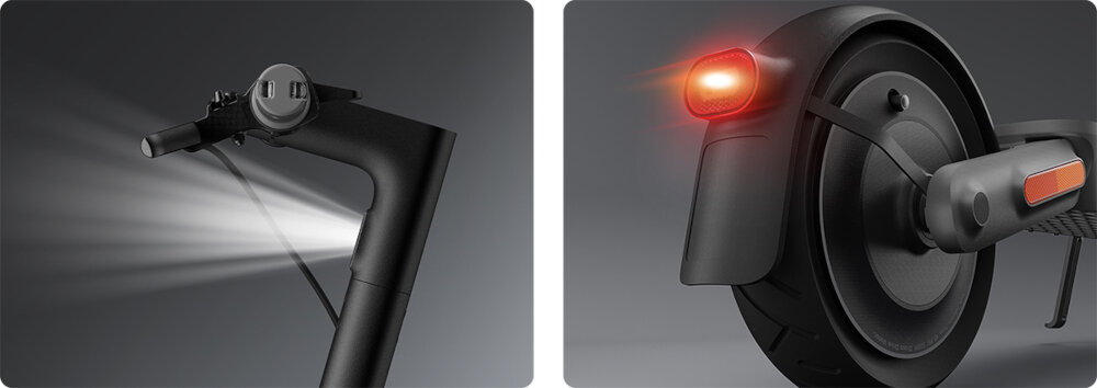 XIAOMI Electric Scooter 4 Ultra Black LED освітлення видимість за будь-яких умов натисніть кнопку живлення проста активація Xiaomi Home/Mi Home активація заднього ліхтаря постійно підвищує безпеку краща видимість мінімізує ризик потенційних небезпек