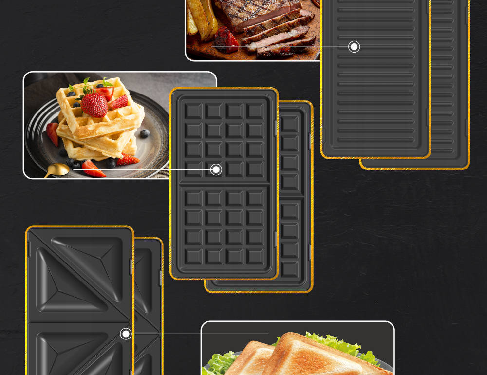 Opiekacz 3 w 1 EXTRALINK SJ-37A toster grill gofrownica 3 w 1 potrzeby możliwości chrypiące tosty steki puszyste gofry Wymienne płyty