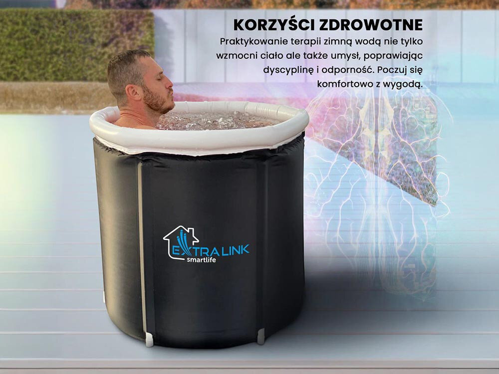 Wanna do morsowania EXTRALINK Ice Bath Therapy, Morsuj gdzie chcesz!, Mężczyzna w wannie w tle ekg tętna