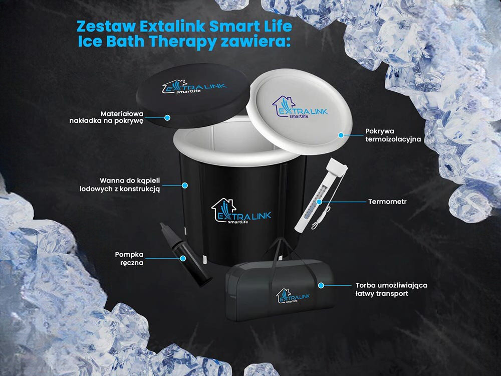 Wanna do morsowania EXTRALINK Ice Bath Therapy, Co w zestawie?, Zdjęcie pokazuje pełen komplet akcesoriów w zestawie