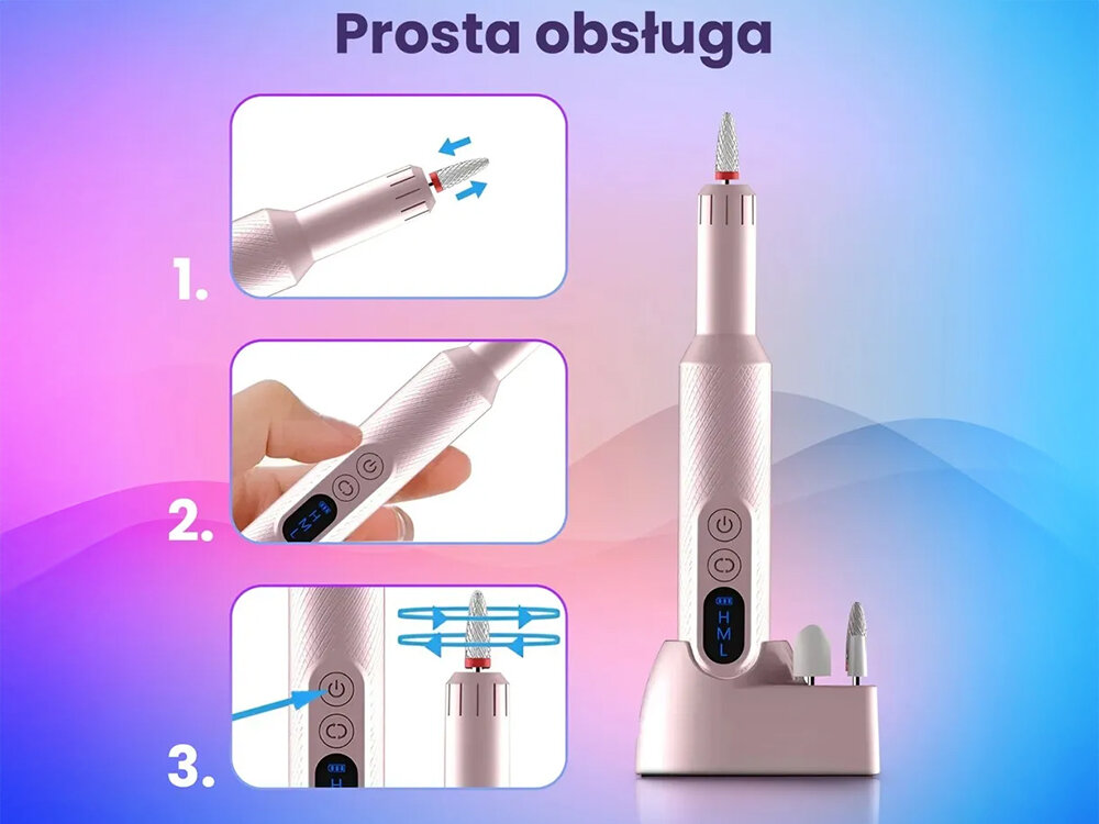Frezarka do paznokci EXTRALINK 31993 prosta obsługa, manicure jak z salonu, srtlowy, bezprzewodowy