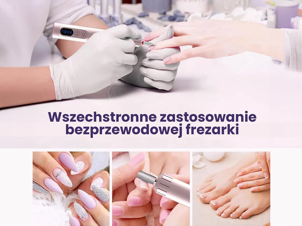 Frezarka do paznokci EXTRALINK 31993 monitorowanie poziomu baterii kontrola prędkości, wyświetlacz LED, 3 poziomy prędkości, do używania pod różnym kątem