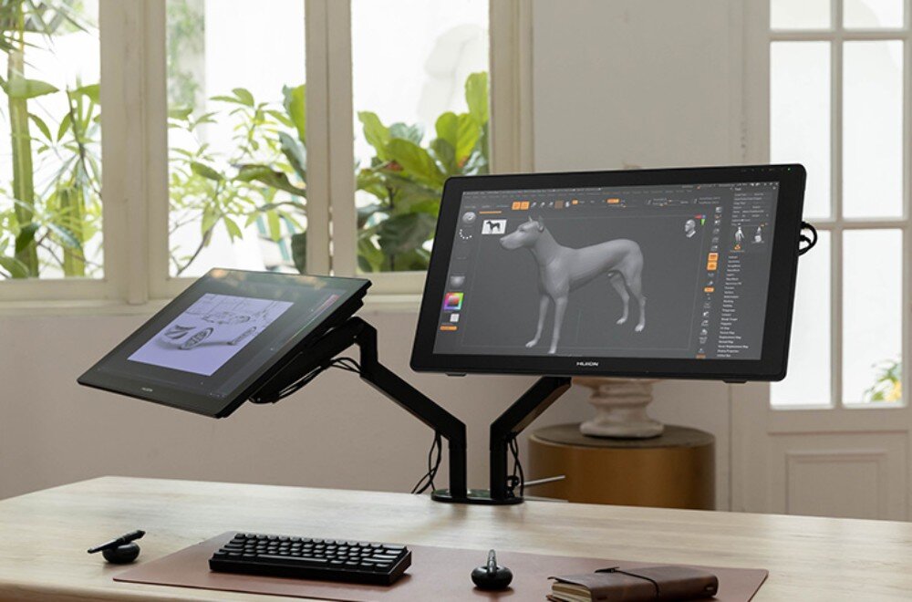 Tablet graficzny 21.5 HUION Kamvas RDS-220 porty podłączenie montaż VESA