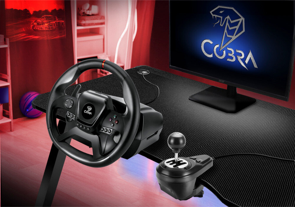 Kierownica COBRA GT987FF dwa silniki wibracyjne symulowanie warunków drogowych symulowanie warunków drogowych manetki