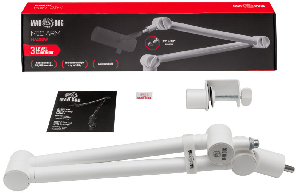 Ramię mikrofonowe MAD DOG MA100 złożone ramię mikrofonu naklejka adapter pudełko