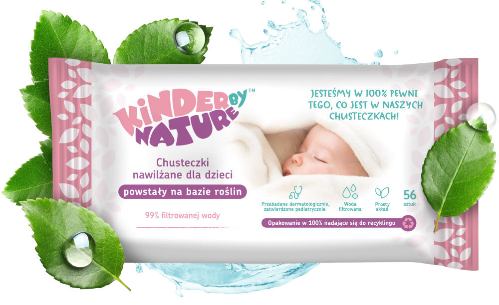 Chusteczki nawilżane KINDER BY NATURE 52243 (56 szt.) bezpieczne delikatne dojonizowana woda bezzapachowe