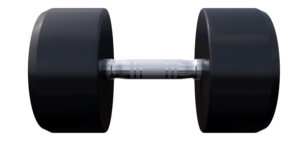 Hantla GORILLA SPORTS Rękojeść z antypoślizgowymi żłobieniami Gumowa powłoka - hantla od przodu na białym tle